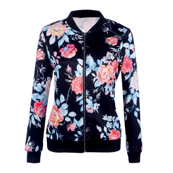 Black Floral Bomber Jacket - Picture 3 of 4